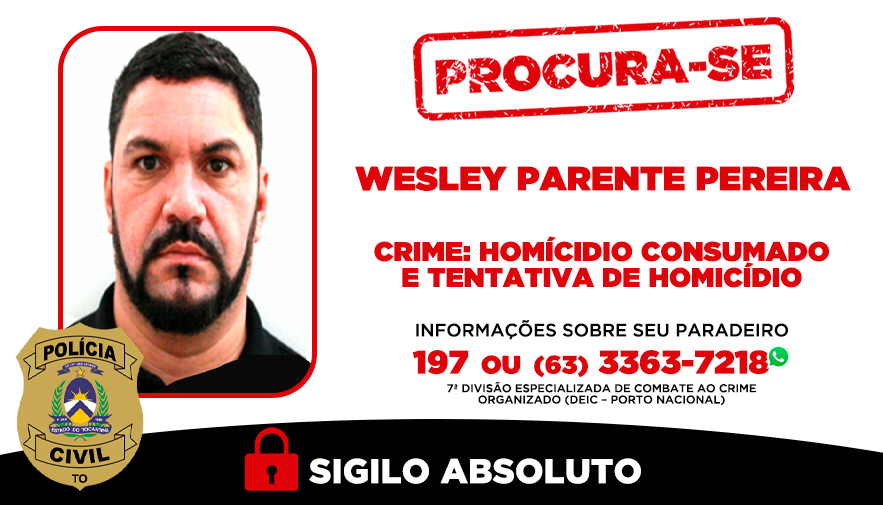 Homem investigado pelo crime de homicídio é procurado pela Polícia Civil do Tocantins